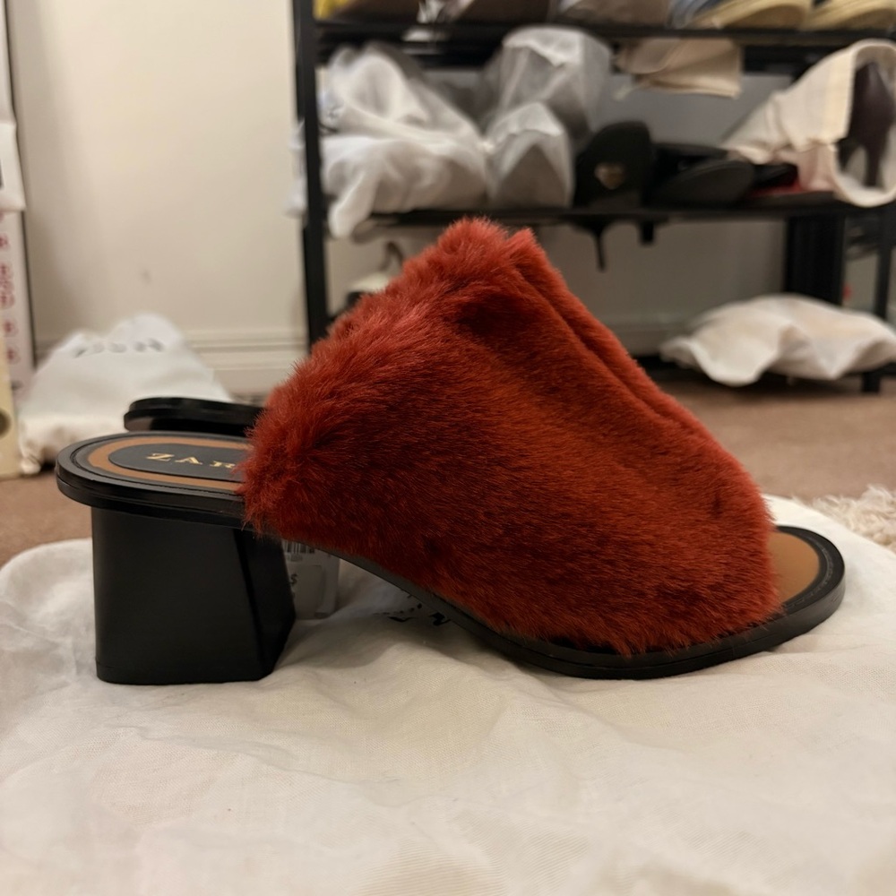 Zara Women's Scarlet Faux Fur Mules